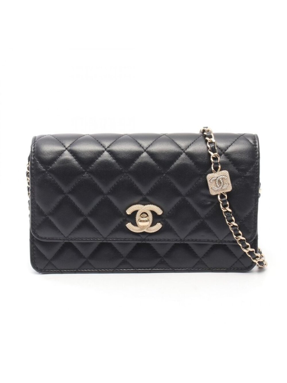 Chanel Shoulder Bag Quilted Chain Wallet Black Lambskin